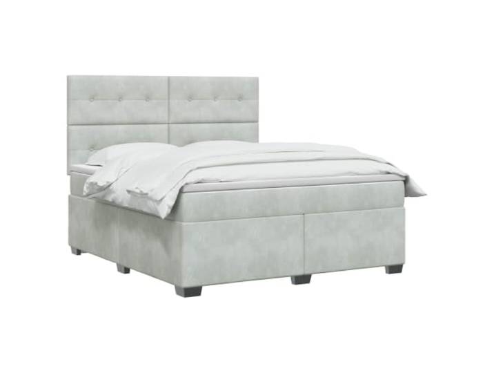 PUGYNBK Boxspringbett, Hellgrau, 140 x 190 cm, Samt Verstellbares Kopfteil, mittlere Festigkeit, abnehmbare Bezüge, USB-LED-Licht, Holzrahmen