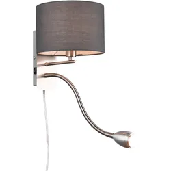 Trio, Wandleuchte, Wandleuchte Hotel 271170211 Nickel matt, Schirm grau, 1 x 3,1W LED, 310 lm, 3000K, 1 x E14 (310 lm)