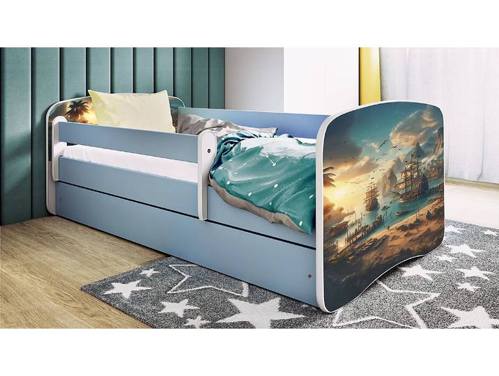 Einzelbett Buyo - Schiff 70 x 140cm mit Lattenrost & Matratze Blau/Hellblau