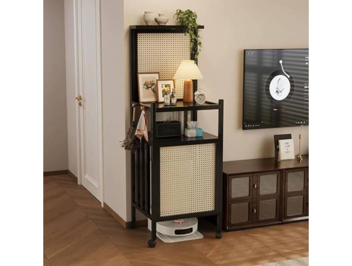 Roboter-Staubsauger-Standschrank Mit Rädern, Aufbewahrungsschrank For Roboter-Staubsauger, Freistehendes Holzregal For Wohnzimmer, Zuhause, Büro, Küche(Black,Large)