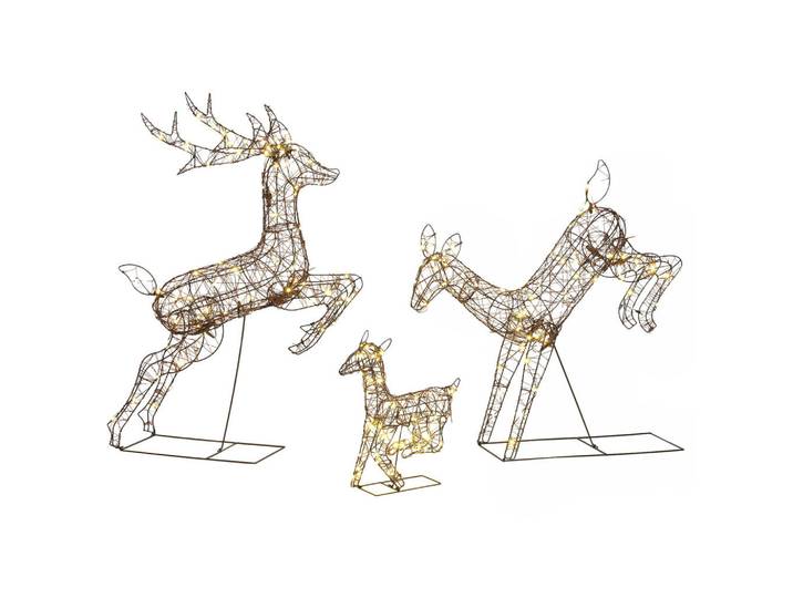 Outsunny Beleuchtete-Weihnachtsdekoration 3er Set Metall Kunststoff-Rattan Braun, 25x120x75 cm, Dekoration, Weihnachtsdekoration