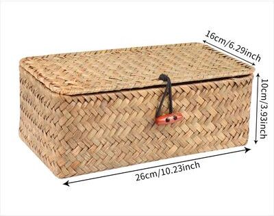 Inspired Finds Handmade Seagrass Storage Basket With Lid Natural Rattan Woven Organizer For Home, Makeup & Accessories l
