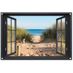 GARTENPOSTER Durchblick - Strand - Meer - Sand - Wasser - Strandhafer - Dünen Gartendeko 90x60 cm