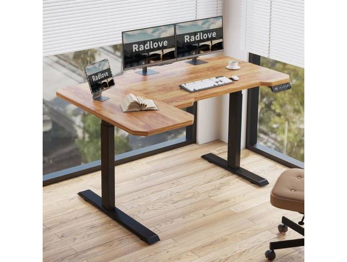 Radlove 150cm L Form Bureau Assis Debout Electrique 2 Motors Bureau d'angle réglable en hauteur électriquement Couleur Rétro
