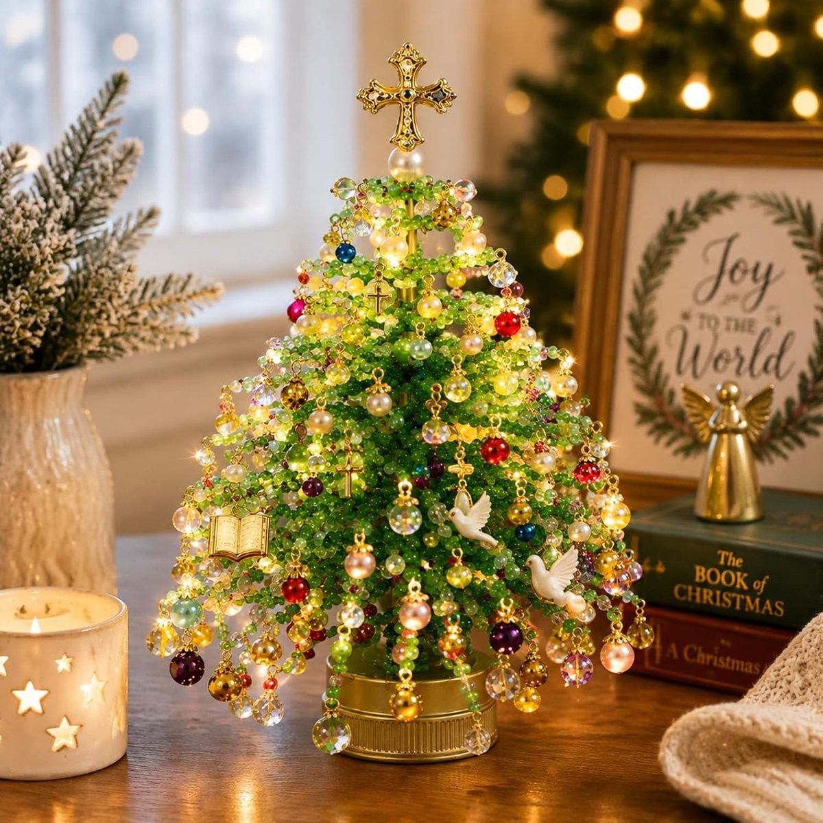 Ulisem DIY Kralen Kerstboom Set met LED-verlichting en sierhangers - Pastellichtgroen