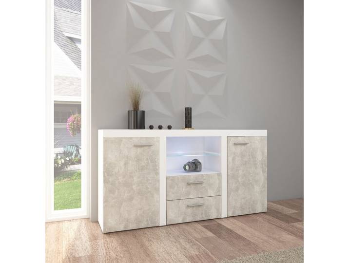 Küchen-Preisbombe Kommode Rumba Wohnwand Wohnzimmer Anbauwand Betonoptik Weiss matt