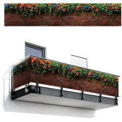 BALKON-SICHTSCHUTZ Blumen - Wand - Grün - Orange Deko XXL 500x100 cm