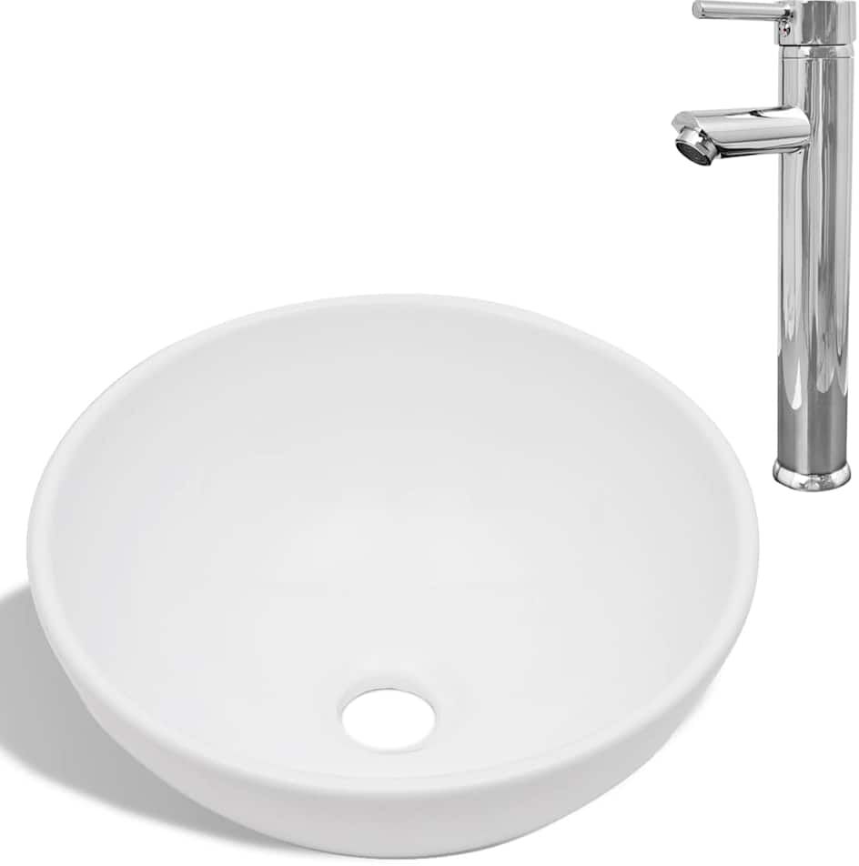 vidaXL Lavabo de salle de bain avec mitigeur Céramique Rond Blanc