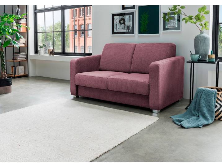 Schlafsofa HOME AFFAIRE MIA modern und bequem, schmale Armlehnen, Einzelauszug , lila (brombeere), B:159cm H:88cm T:87cm, 100% Polyester, Sofas, Schlafsofa, mit 2 Einzelauszügen als Längsschläfer