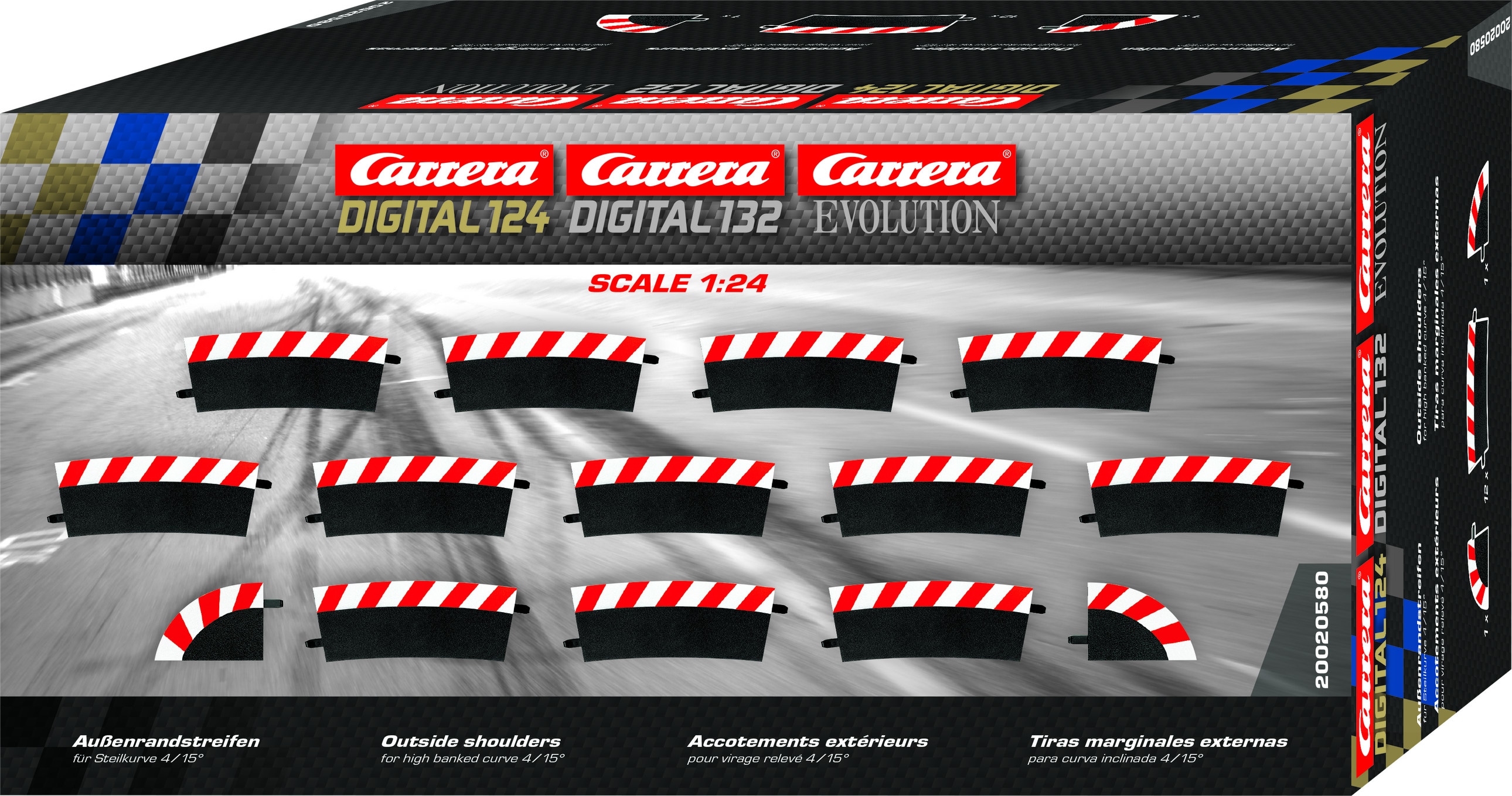 Carrera Digital 124 Außenrandstreifen für Steilkurve 4/15° (12), Endstücke (2)