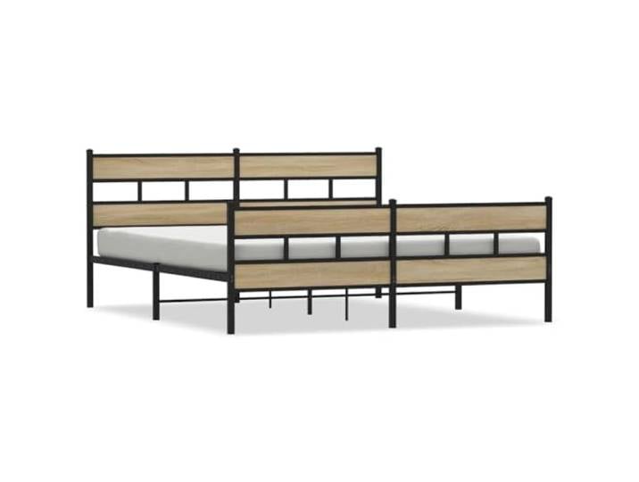 PUGYNBK Bettgestell aus Metall, Sonoma-Eiche, 180 x 200 cm Basis mit Kopfteil, Stahlleisten, Stauraum, atmungsaktive Halterung