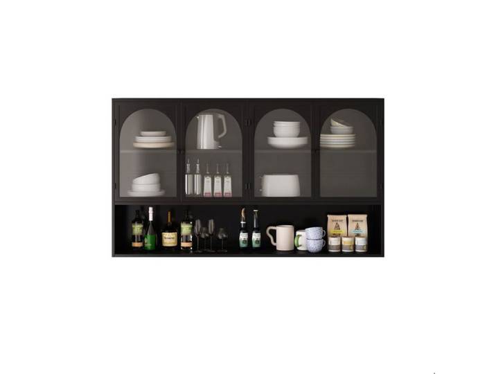 Vitrine murale - SOGEU - 120 cm - 4 portes - Verre gris - Structure métal