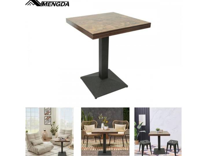 Table Carrée-MENGDA-vintage à pied unique-60x60x75cm-Convient aux restaurants salons bars-Jusqu'à 120kg-fer+plaque de bois-Marron