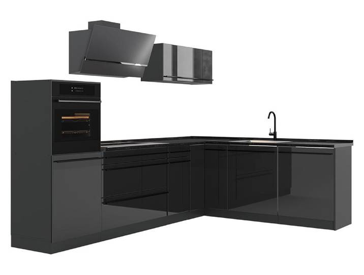 Eckküche Vicco R-Line Anthrazit Hochglanz/Anthrazit 287 x cm Arbeitsplatte Anthrazit, Model 66749