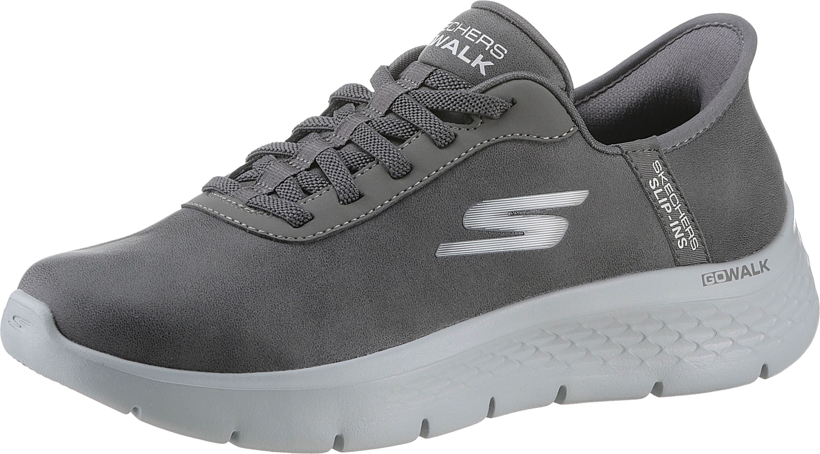 Slip-On Sneaker SKECHERS "GO WALK FLEX", Damen, Gr. 35, grau, Lederimitat, Schuhe Slip-On Sneaker, Slipper, Freizeitschuh, Halbschuh mit Air-Cooled Memory Foam grau 35
