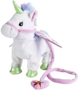 Inspired Finds Walking And Singing Electric Plush Unicorn With Leading Rope For Kids white