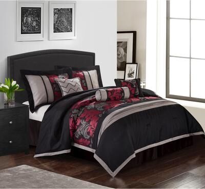 Nanshing Liana Embroidered Red and Black 7-Piece Comforter Set