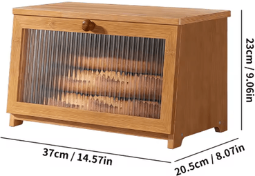 Inspire Picks Large Modern Bamboo Bread Box Corner Friendly Countertop Storage With Clear Acrylic Window cs