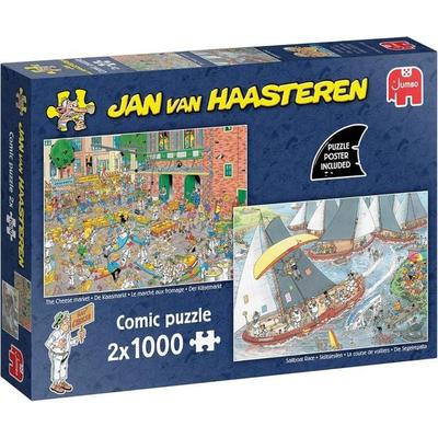 Jumbo 1110100646 - Jan van Haasteren, Der Käsemarkt & Die Segelregatta, Comic-Puzzle, 2 x 1000 Teile