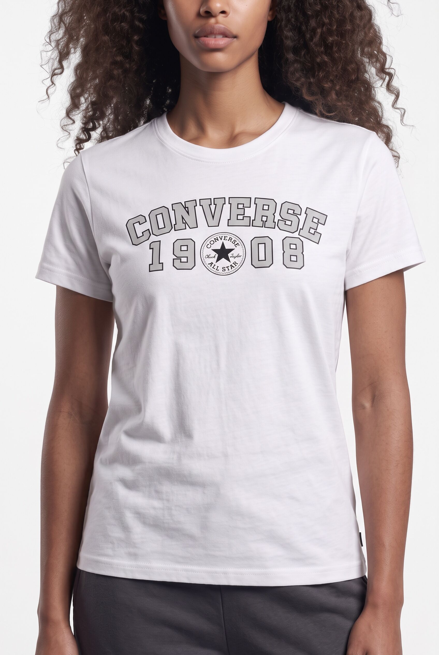 T-Shirt CONVERSE "1908 TEE", Damen, Gr. M, weiß 10a, Obermaterial: 60% Baumwolle, 40% Modal, normal, Rundhals, Shirts T-Shirt, mit Rundhalsausschnitt, aus Baumwolle und Modal, normale Länge weiß 10a M