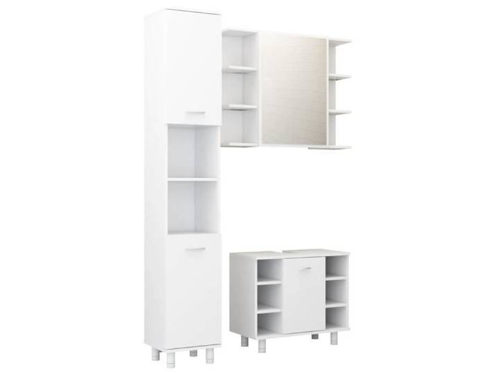 Bonne® 37563 Ensemble Mobilier de salle de bain - Ensemble de meubles de salle de bain 3 pcs Blanc Aggloméré Meuble de rangement