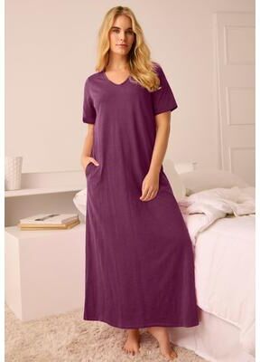 Plus Size Women's V-Neck Short Sleeve Maxi T-Shirt Lounger by Dreams & Co. in Deep Claret (Size S)