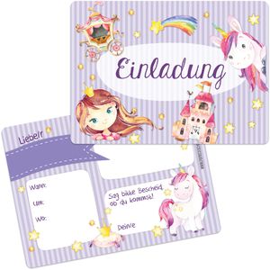 Papierdrachen Einladungskarten Einhorn, für Kindergeburtstage, 105 x 148 mm (A6), Postkarten, 12 Stück