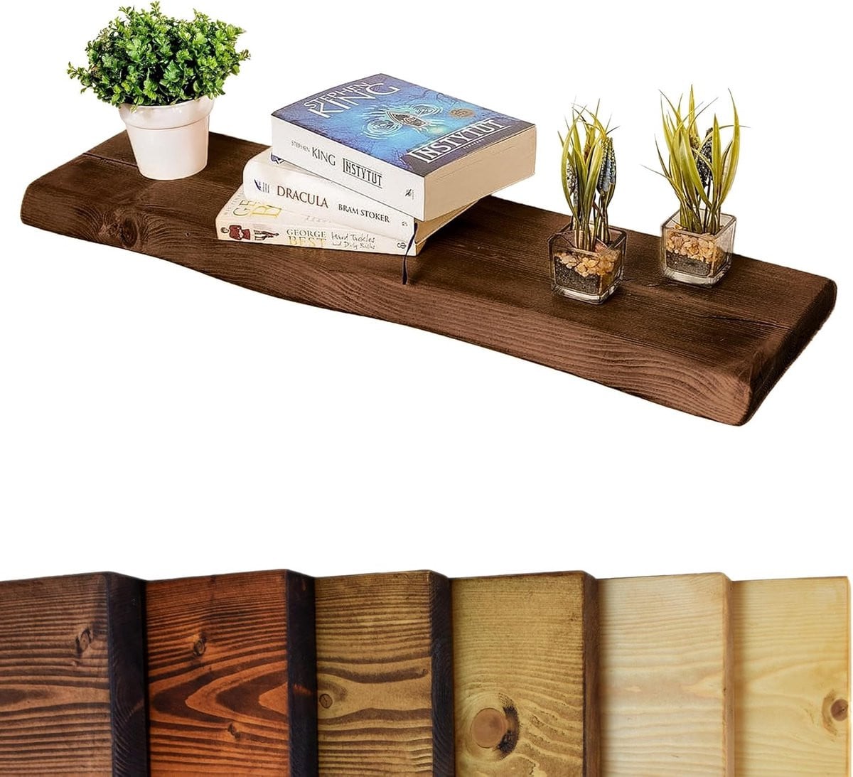 Rustieke Live Edge Wandplank Walnootkleur - 80 cm