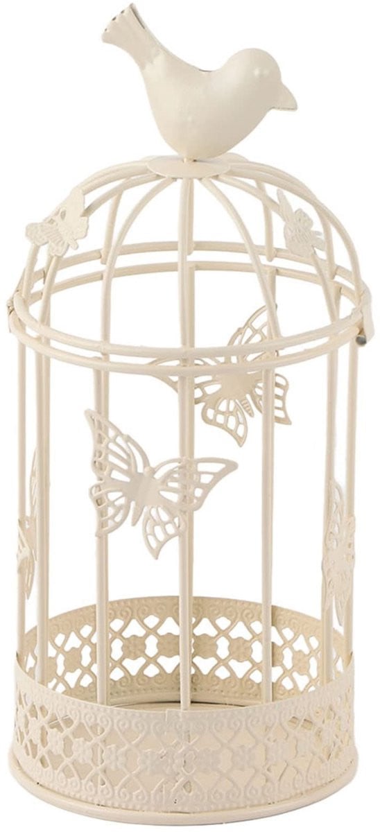 Dailygoody Hangende lantaarn kandelaar in vogelkooi stijl - Wit - Vintage decoratie