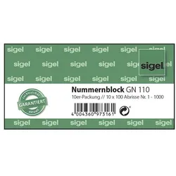 Sigel 10er-Pack Formularvordrucke »Nummernblock« GN110 grün, 10.5x5 cm