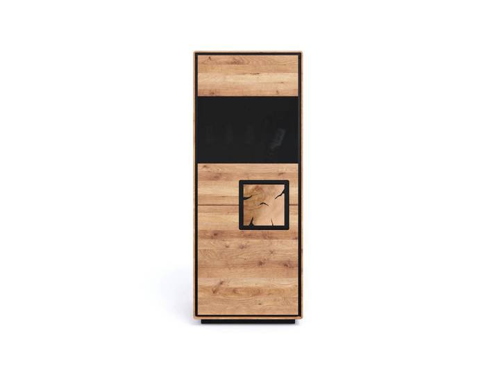 Livetastic Highboard, Schwarz, Wildeiche, Holz, Glas, Wildeiche, massiv, 2 Fächer, 60x152x40 cm, Holzmöbel, Kleinmöbel Holz, Holzkommoden, Highboards Holz