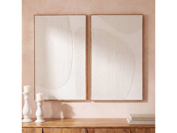 Besticktes Diptychon mit abstrakten Motiven, 160 x 121 cm