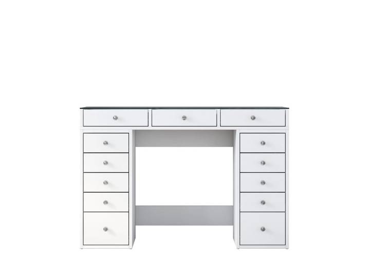 Coiffeuse 13 tiroirs avec plateau en verre l120cm - blanc