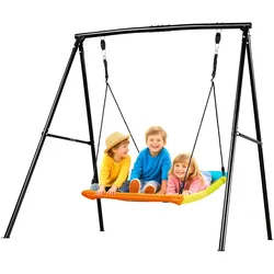 VEVOR Gartenschaukel mit A-förmigem Metallgestell, Schaukelsitz (150 x 81 cm), bis zu 199,6 kg Tragkraft, Schaukelset Outdoor, Verstärkt mit Spiralförmigen Bodenankern, Kinderschaukel Farbenfroh