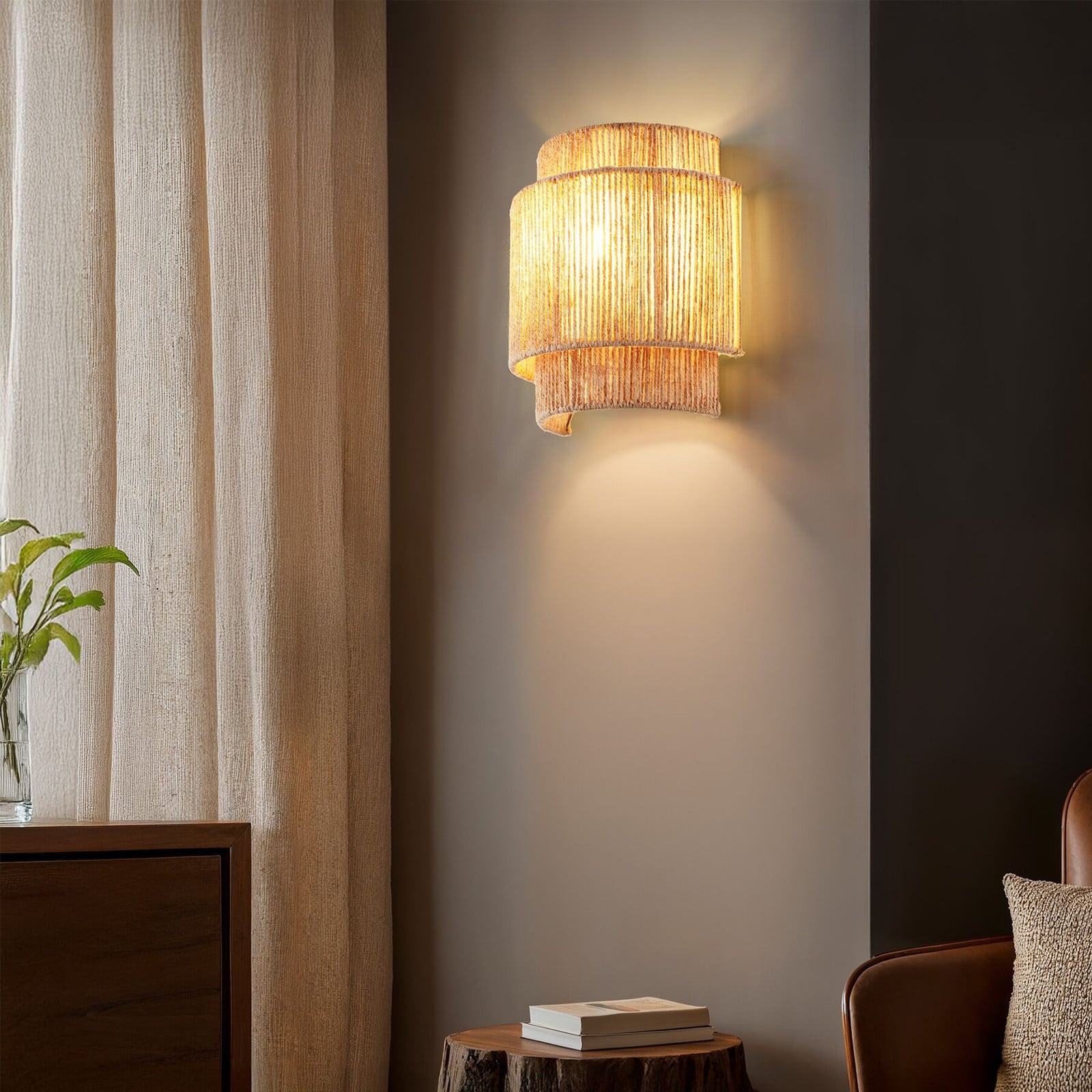 TecTake Wandlamp Lignea Lux in natuurlijke jute voor woonkamer en slaapkamer