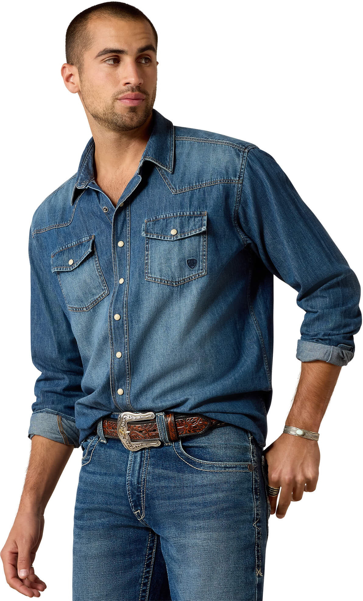 Men's Denim Retro Fit Shirt in Stone, Size: Large by Ariat