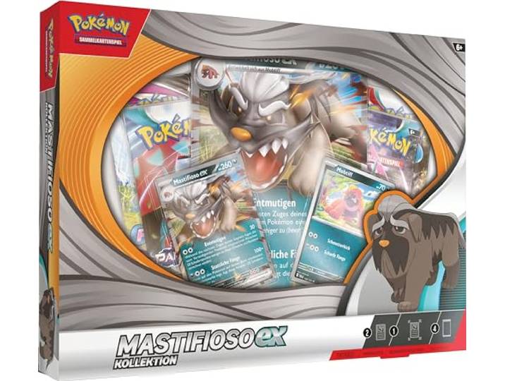 Pokémon-Sammelkartenspiel: Kollektion Mastifioso-ex (2 holografische Promokarten, 1 überdimensionale holografische Karte & 4 Boosterpacks)