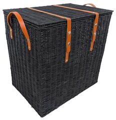 ARCILLA ELEMENTAL "Black or Brown Rattan Handmade Woven Decorative and Functional Storage Basket with Leather Handles - 20""W, 21""H"