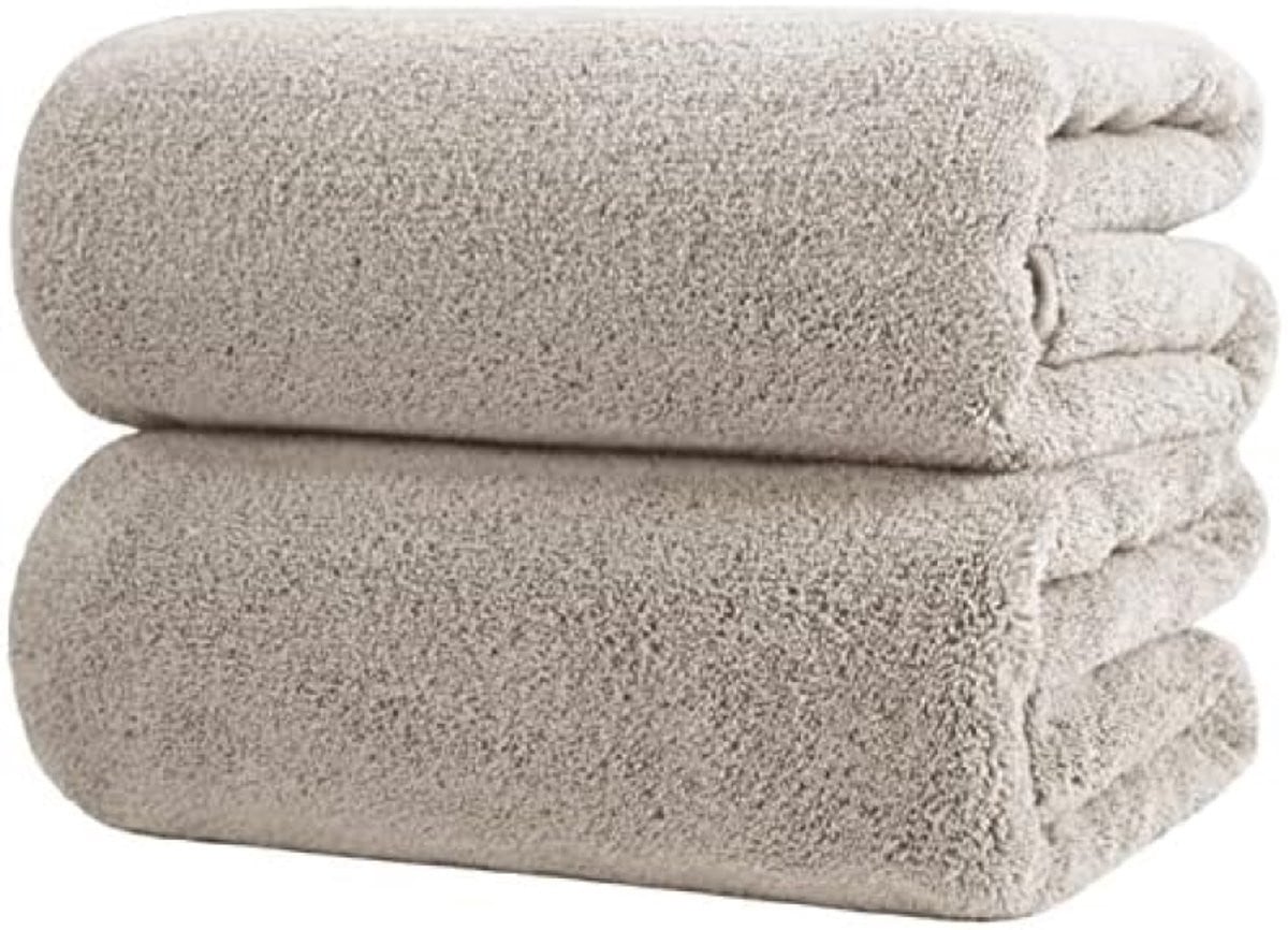 PromoHome Microvezel Badlaken Set - 2 Stuks Sneldrogende Badhanddoeken - Beige - 89 x 178 cm