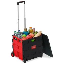 Relaxdays Klappbarer Einkaufstrolley Rot,Schwarz,Silber