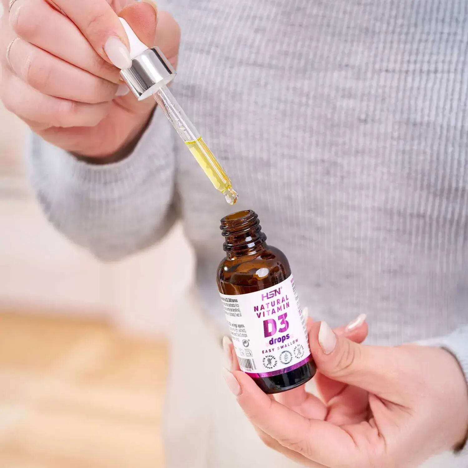 HSN Vitamina D3 líquida - 30ml - Saúde articular - En gotas - 300 Serviços