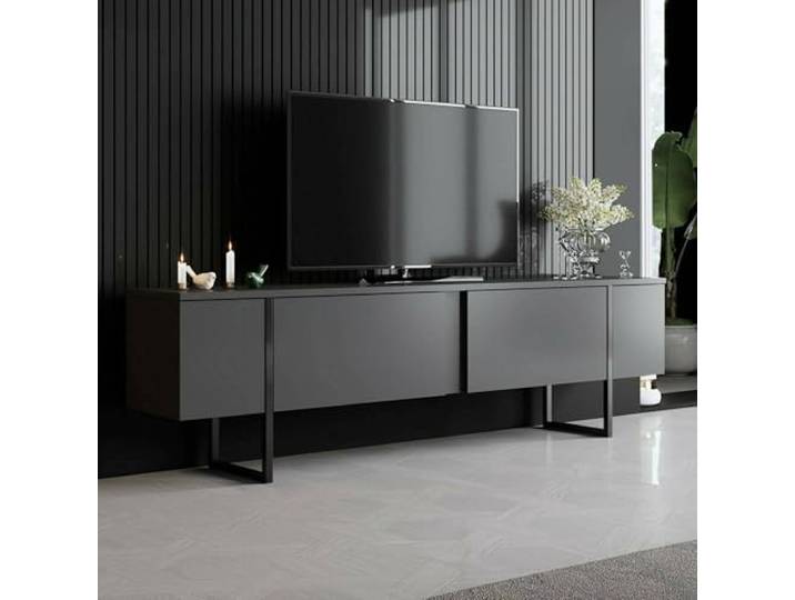 Dmora TV-Ständer Centaurus 180x30x50 cm Schwarz, 3 Fächer