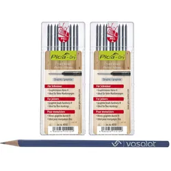 Vasalat, Ersatzpatronen + Tintenfass, Pica Dry Minen Set - 20 Stück Ersatzminen graphit Härte H - ideal für Tischler (Schwarz, 20 Stk.)