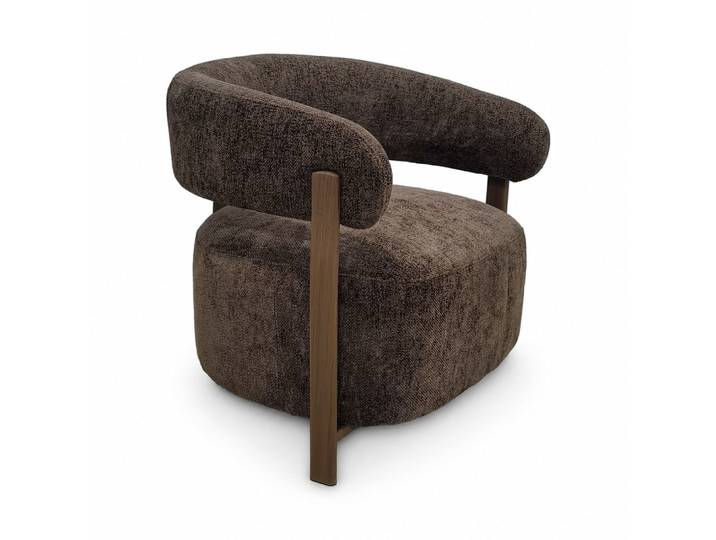 Fauteuil arrondi en tissu chenille cacao