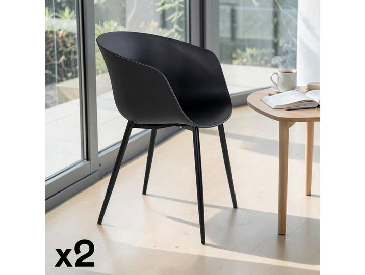 Chaise coque noire en polypropylène (lot de 2)