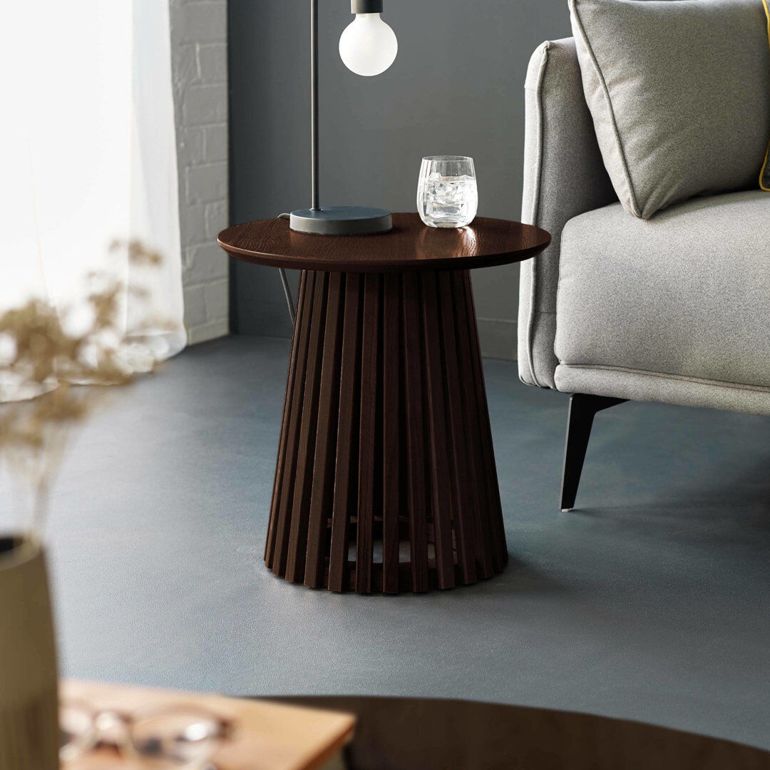 Metro Dejania Pedestal Round Side Table Dark Brown Wood 45cm H X 45cm W X 45cm D