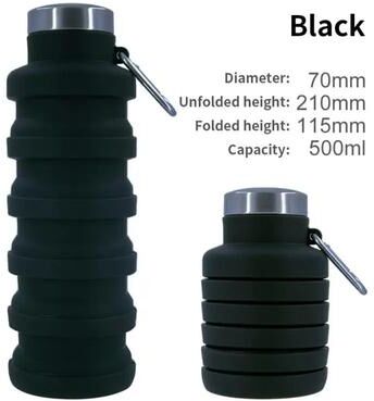 Uplifted Finds Collapsible Silicone Water Bottle With Folding Design For Outdoor Hiking And Travel black