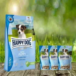 Happy Dog Sensible Mini Puppy 4 kg + Happy Dog Sensible Mini Soft Snack Puppy 3 x 100 g