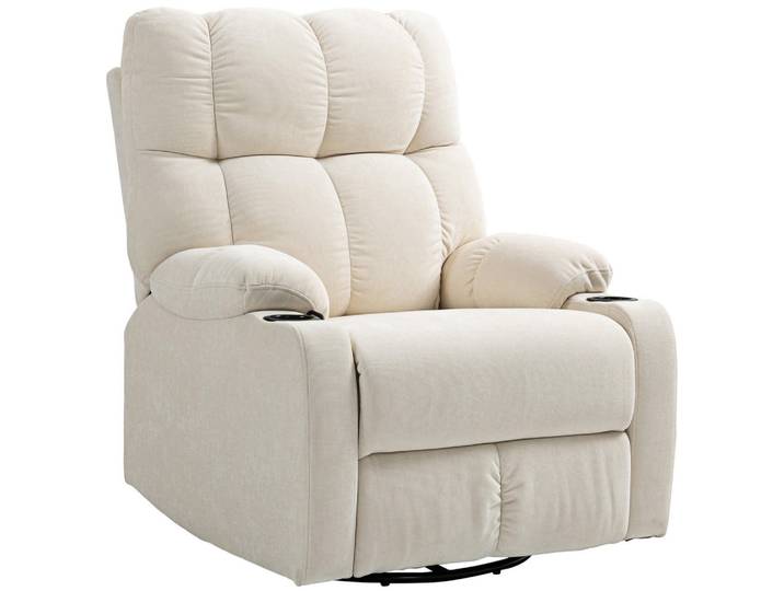 Homcom Relaxsessel Drehbar Fernsehsessel mit Liegefunktion, Schaukelfunktion Beige, Füllung: Polyester,Taschenfederkern, 96x108x88 cm, Wohnzimmer, Sessel, Relaxsessel