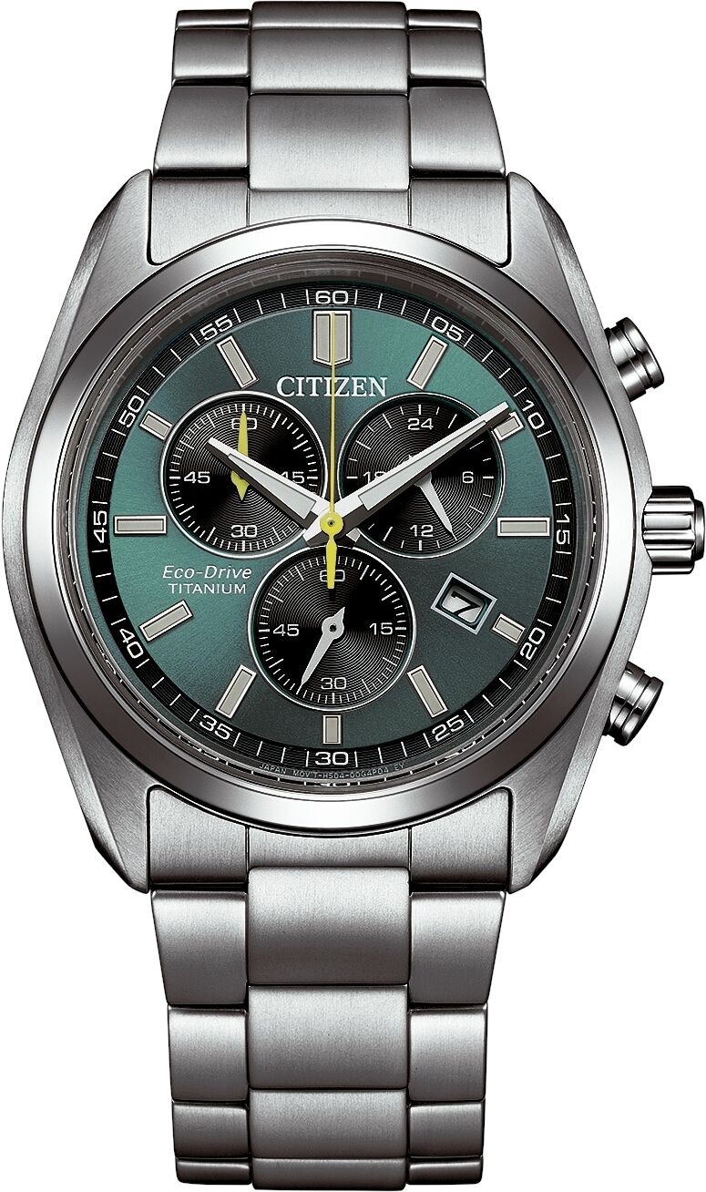 Chronograph CITIZEN, silber (silberfarben, grün), Armbanduhren, Herren, Chronograph, Armbanduhr, Solar, Herrenuhr, analog, Big Date, Stoppfunktion